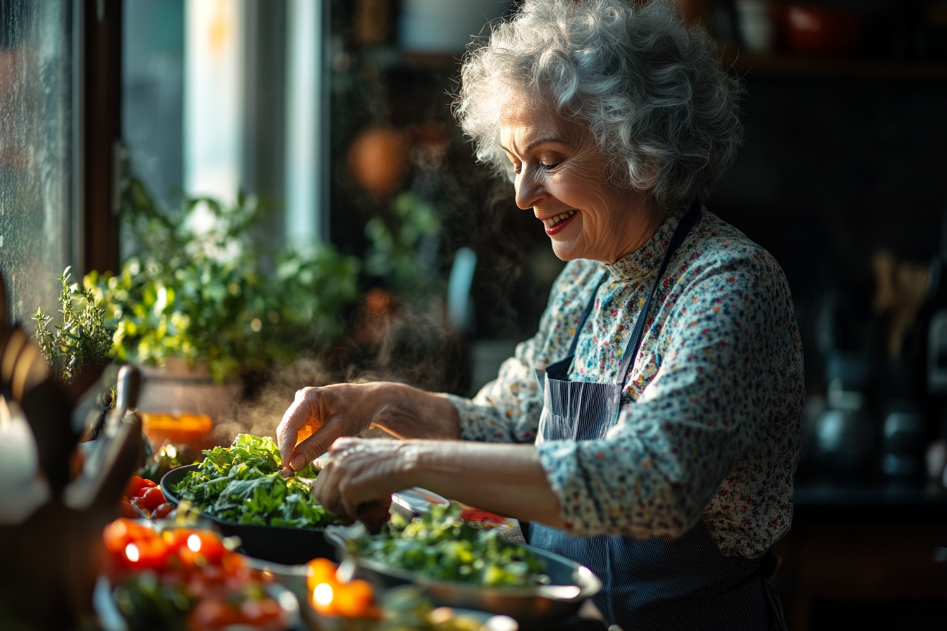 Старше подружжя готує здорову їжу